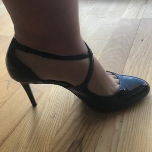 Ralph Lauren shiny black strapped heels